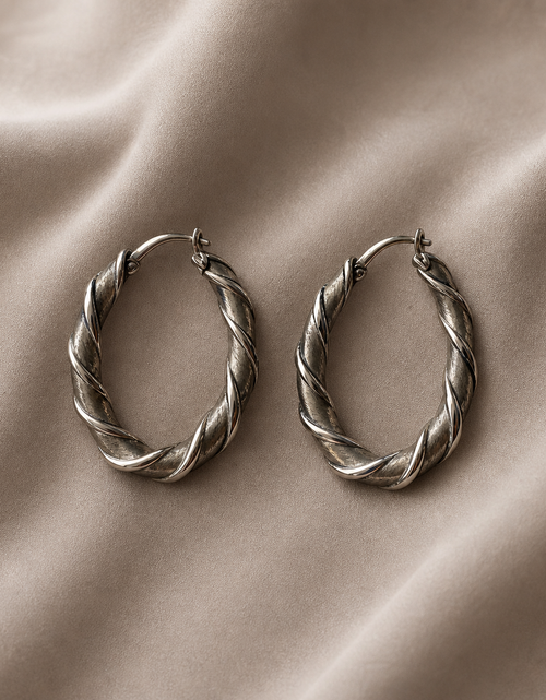 Load image into Gallery viewer, Simply Savvy “Twisted Radiance” Dobbs Sterling Silver Hoop Earrings
