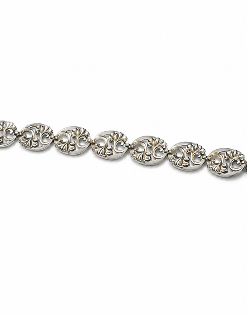 Load image into Gallery viewer, Sterling Silver Scroll Link Bracelet – Artisan Oval Panel Design
