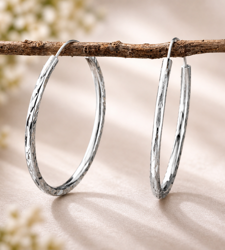 925 Sterling Silver Diamond-Cut Hoop Earrings – 36mm Classic Shine