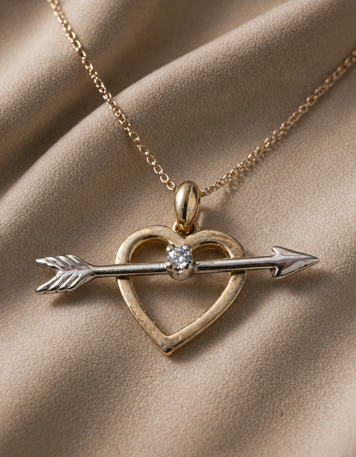 Load image into Gallery viewer, Simply Savvy “Cupid’s Arrow” 14K Gold Diamond Heart Pendant Necklace

