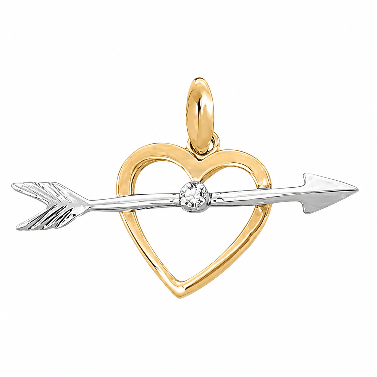 Simply Savvy “Cupid’s Arrow” 14K Gold Diamond Heart Pendant Necklace