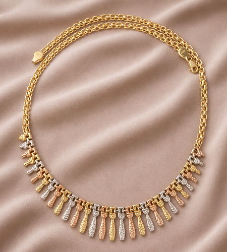 Simply Savvy “Golden Cascade” Tri-Color 10K Gold Fringe Necklace – 17” | 10g