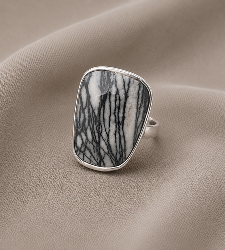 Pre-Owned Silpada R2761 Sterling Silver Zebra Jasper Abstract Statement Ring Size 7