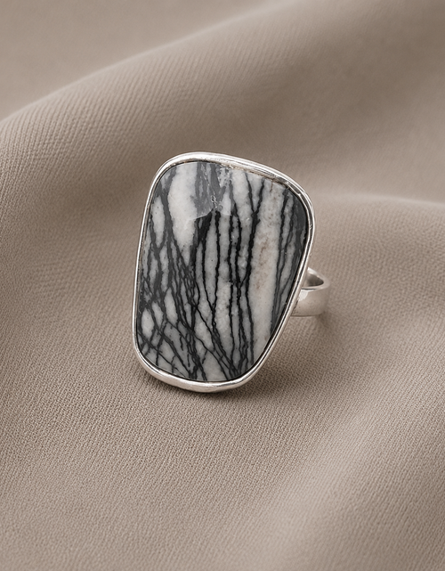 Load image into Gallery viewer, Pre-Owned Silpada R2761 Sterling Silver Zebra Jasper Abstract Statement Ring Size 7
