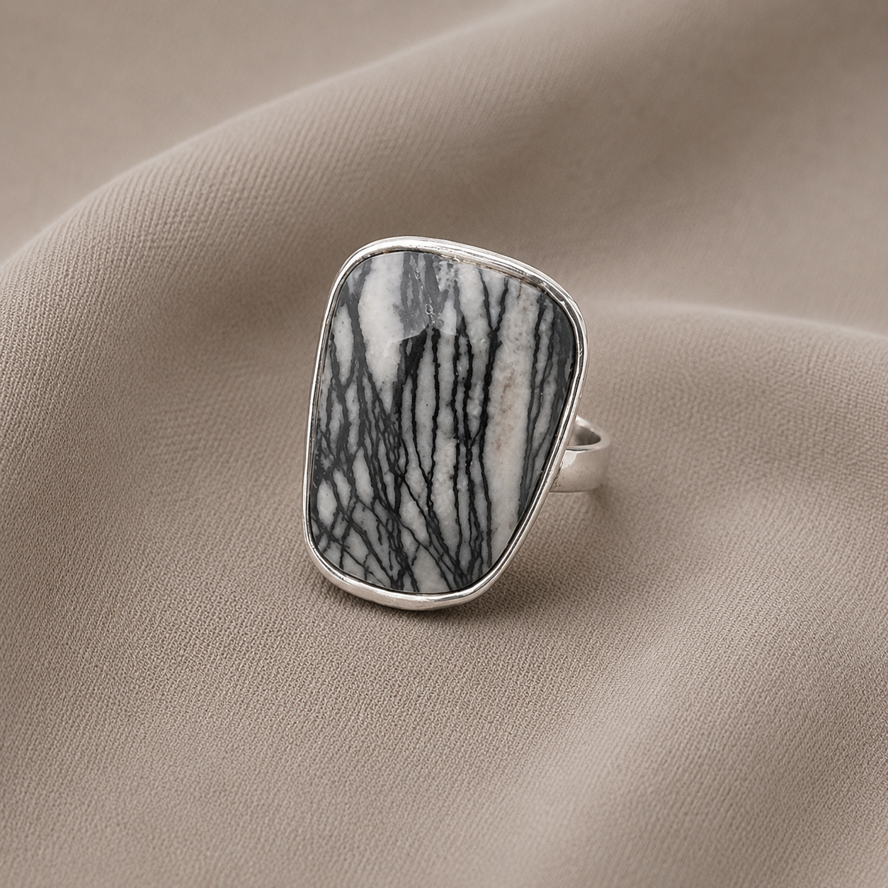 Pre-Owned Silpada R2761 Sterling Silver Zebra Jasper Abstract Statement Ring Size 7