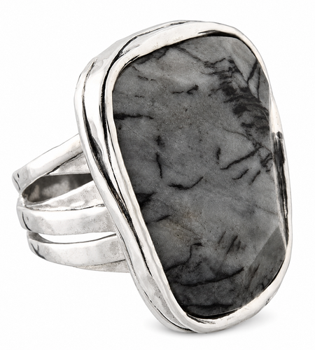 Pre-Owned Silpada R2761 Sterling Silver Zebra Jasper Abstract Statement Ring Size 7