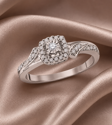 Diamond Halo Engagement Ring – 0.16 CTW Natural Diamonds in 10K White Gold | Simply Savvy LUXE
