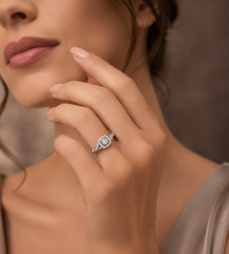 Diamond Halo Engagement Ring – 0.16 CTW Natural Diamonds in 10K White Gold | Simply Savvy LUXE