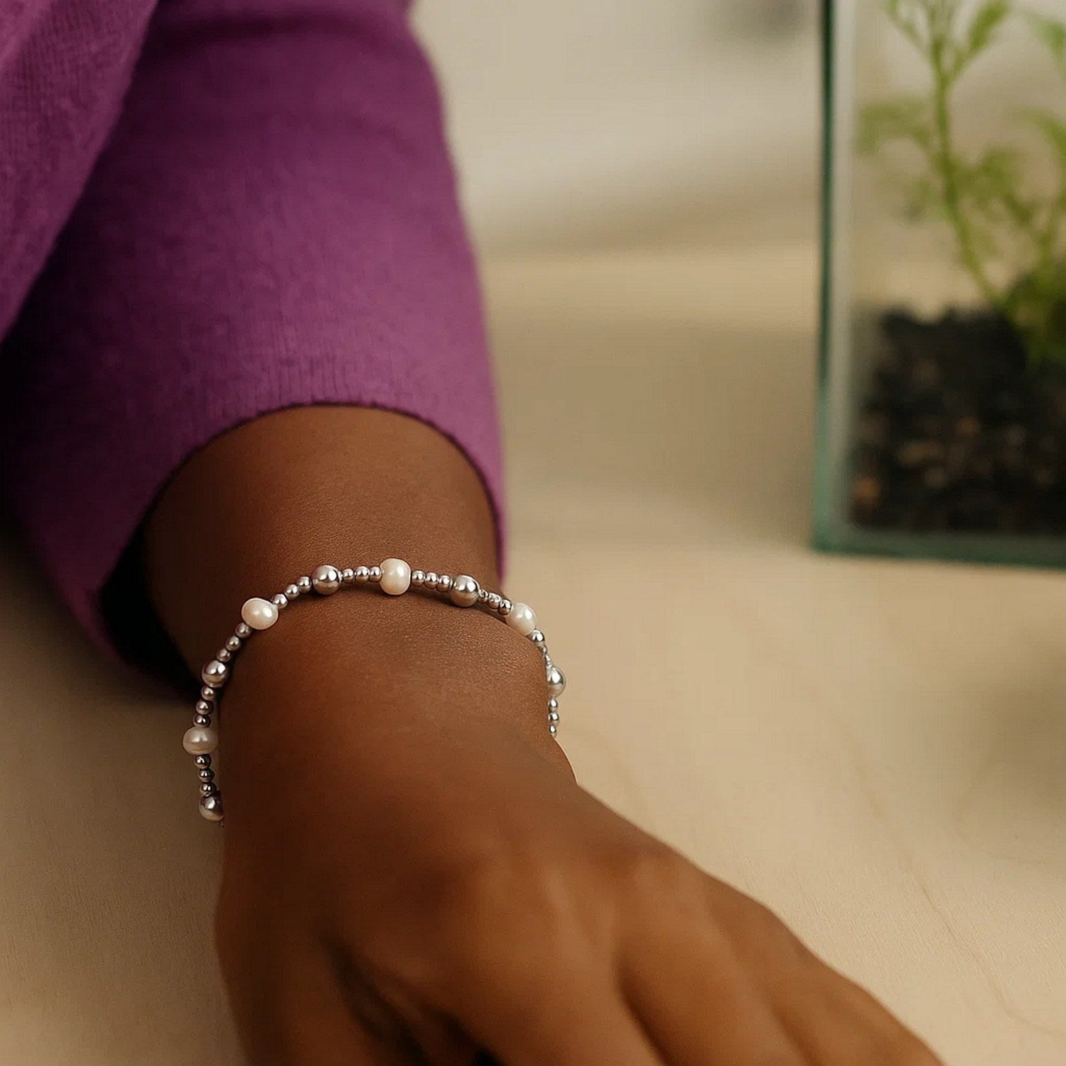 Sterling Silver Pearl and Bead Bracelet