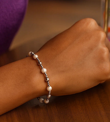 Sterling Silver Pearl and Bead Bracelet