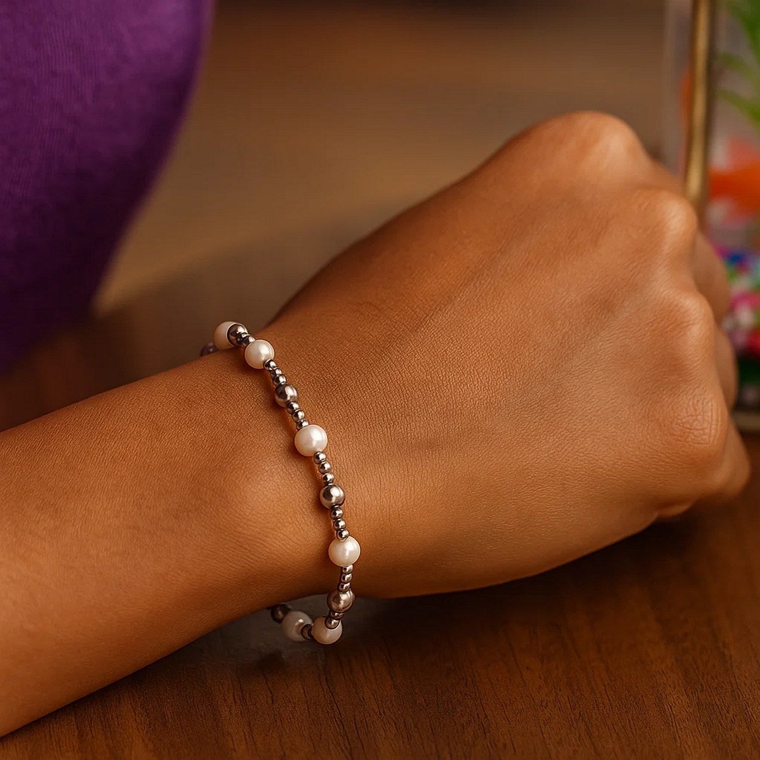 Sterling Silver Pearl and Bead Bracelet