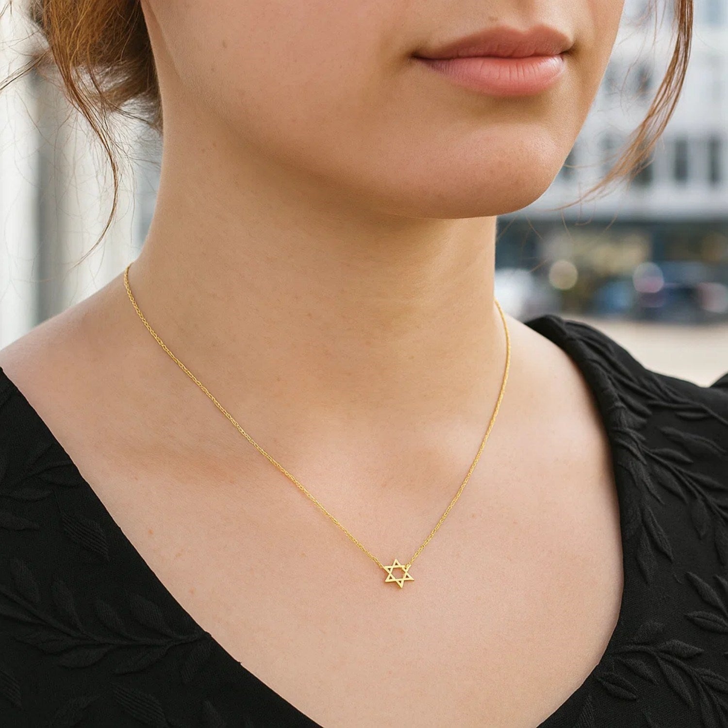 14K Yellow Gold Star of David Necklace – 18 Inch