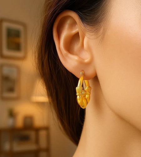 14K Yellow Gold Claddagh Symbol Hoop Earrings