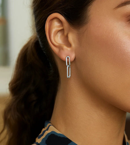 Sterling Silver Paperclip Link Dangle Earrings