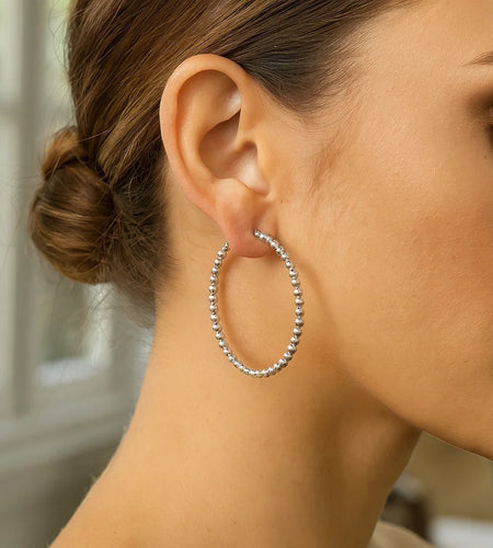 Sterling Silver Beaded Hoop Earrings
