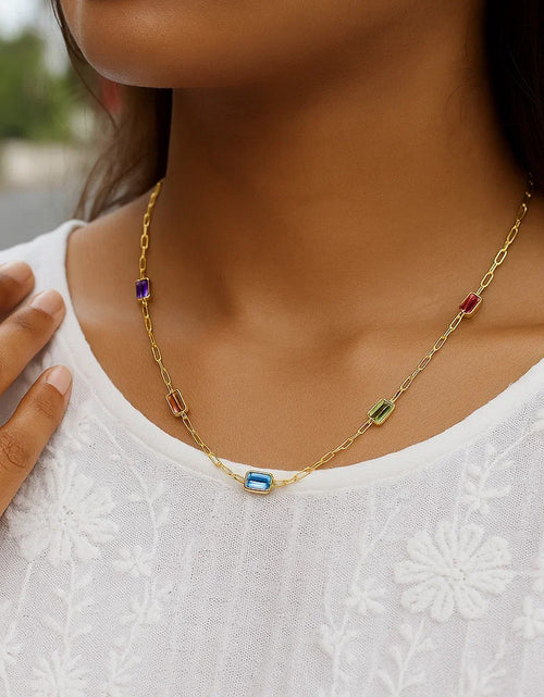 Load image into Gallery viewer, 14K Yellow Gold Multi-Gemstone Baguette Paperclip Necklace 17 Inch
