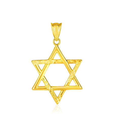 14K Yellow Gold Star of David Pendant | Polished Textured Faith Jewelry