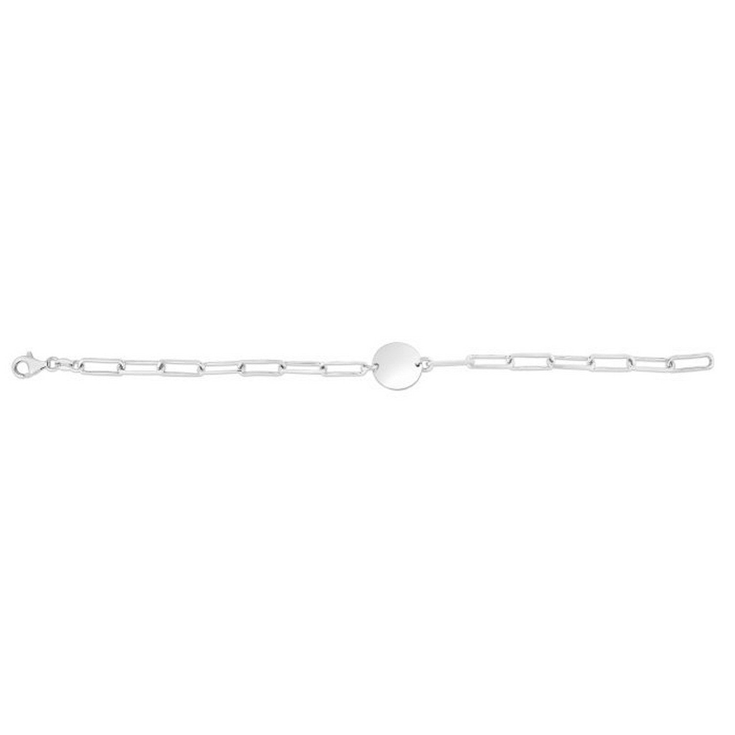 Sterling Silver Engravable Disc Paperclip Bracelet