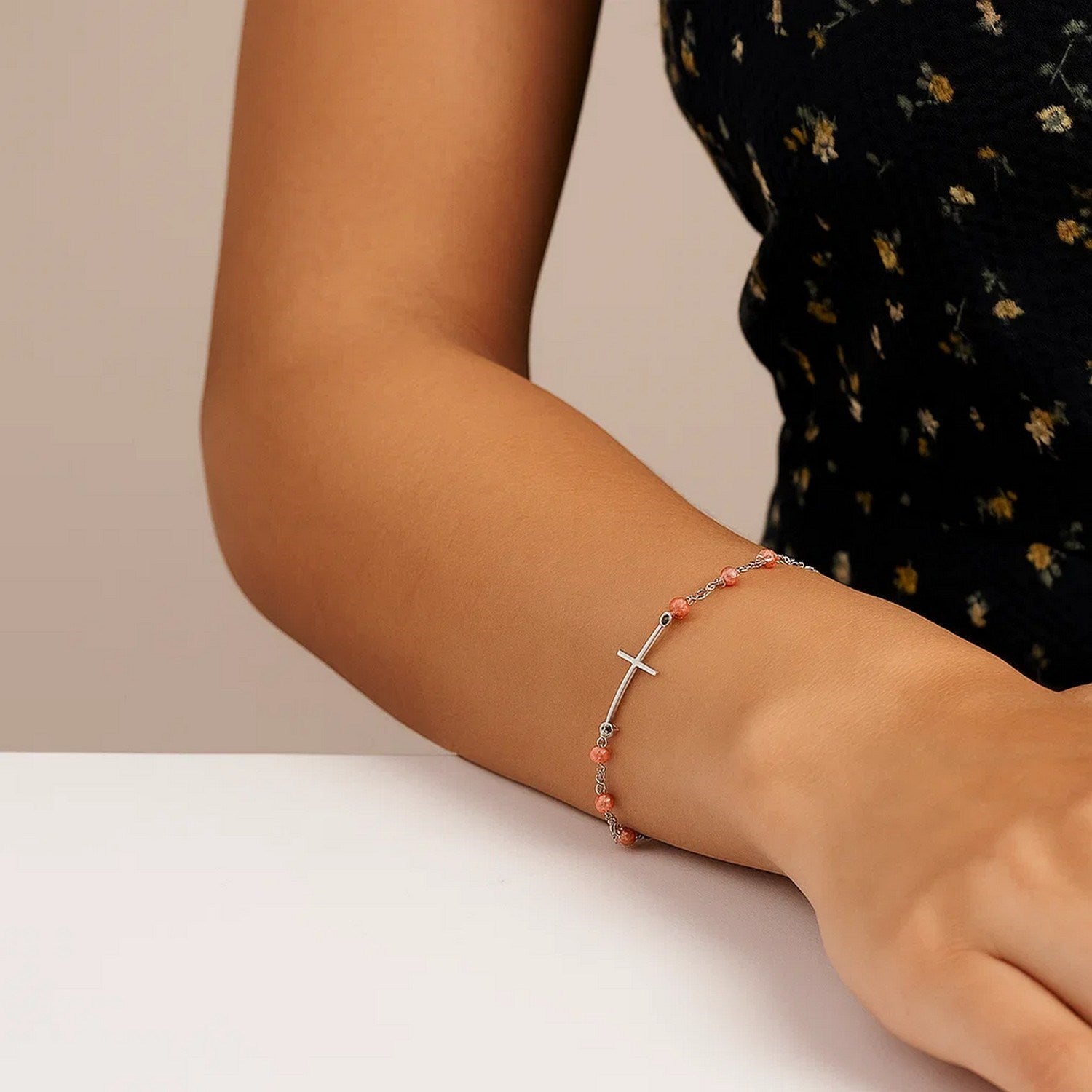 Sterling Silver Two-Tone Adjustable Cross Bracelet