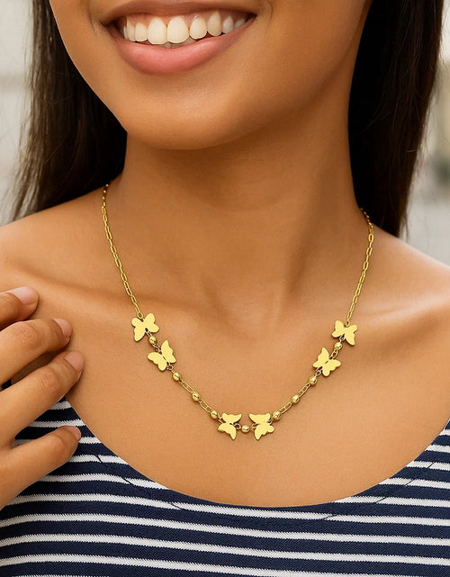 Load image into Gallery viewer, 14K Yellow Gold Polished Butterfly and Bead Necklace 18 in
