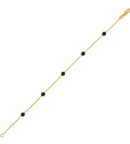 14K Yellow Gold Blue Sapphire Station Bracelet, 7" Adjustable