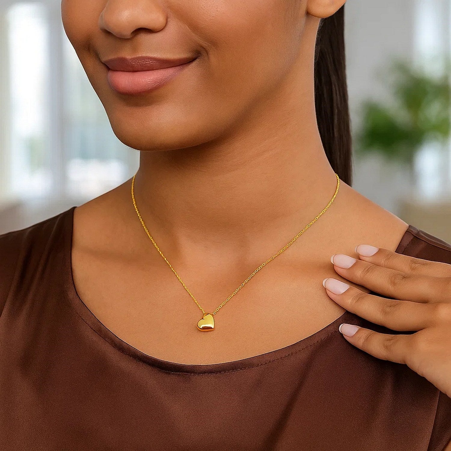 14K Yellow Gold Puffed Mini Heart Pendant Necklace 18 Inch