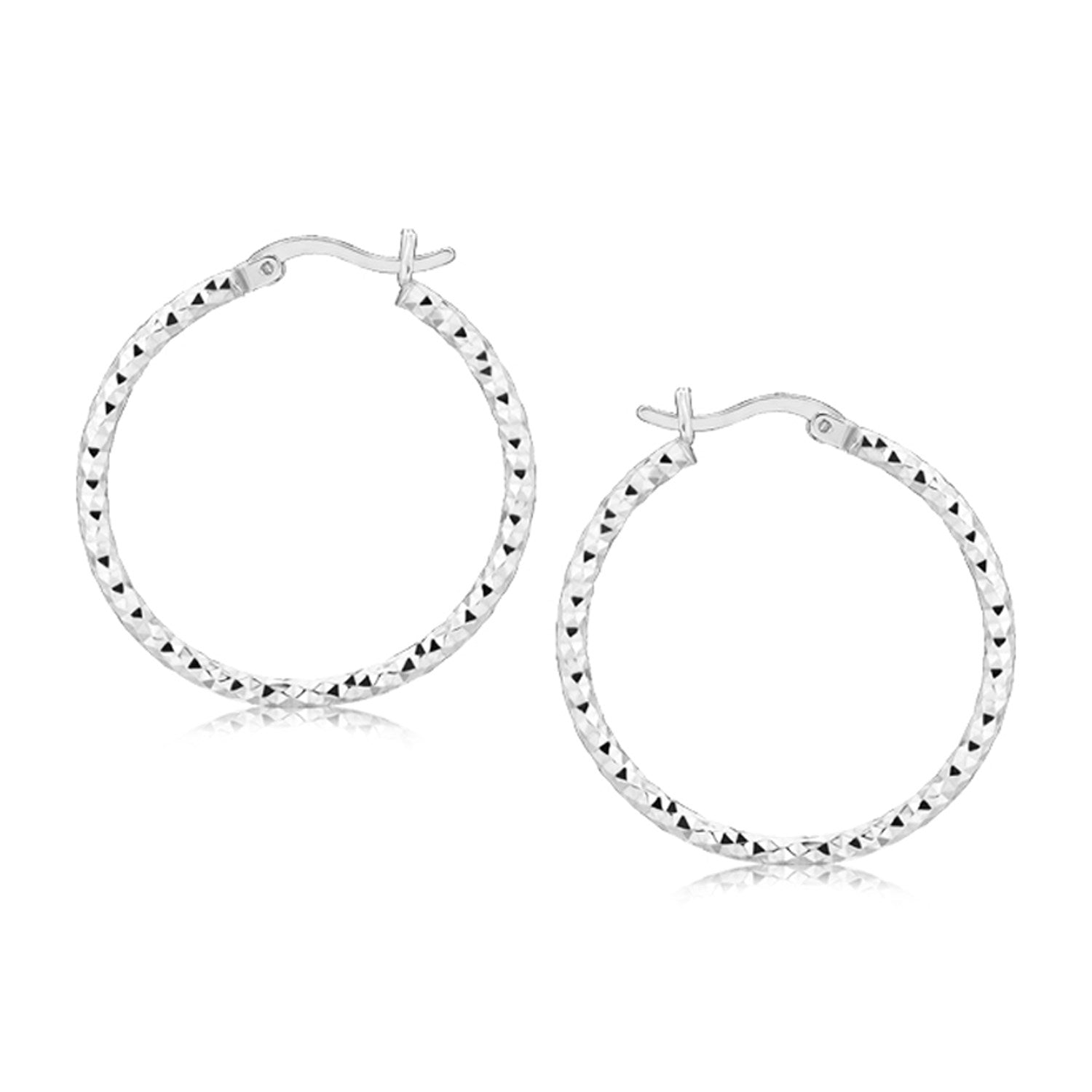 Sterling Silver Faceted Hoop Earrings