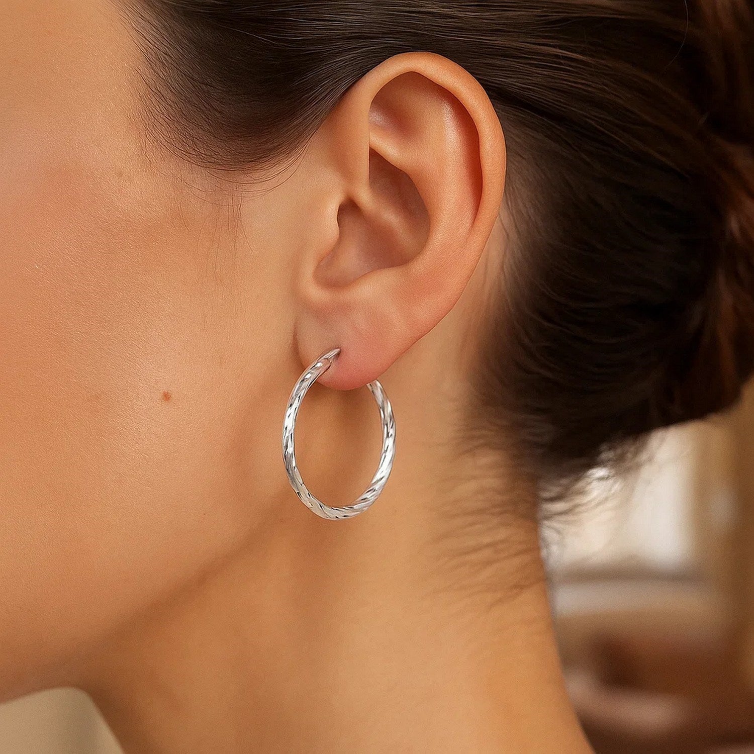 Sterling Silver Faceted Hoop Earrings