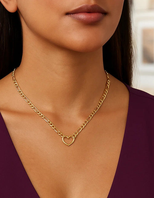Load image into Gallery viewer, 14K Yellow Gold Figaro Chain Open Heart Necklace 18 Inch

