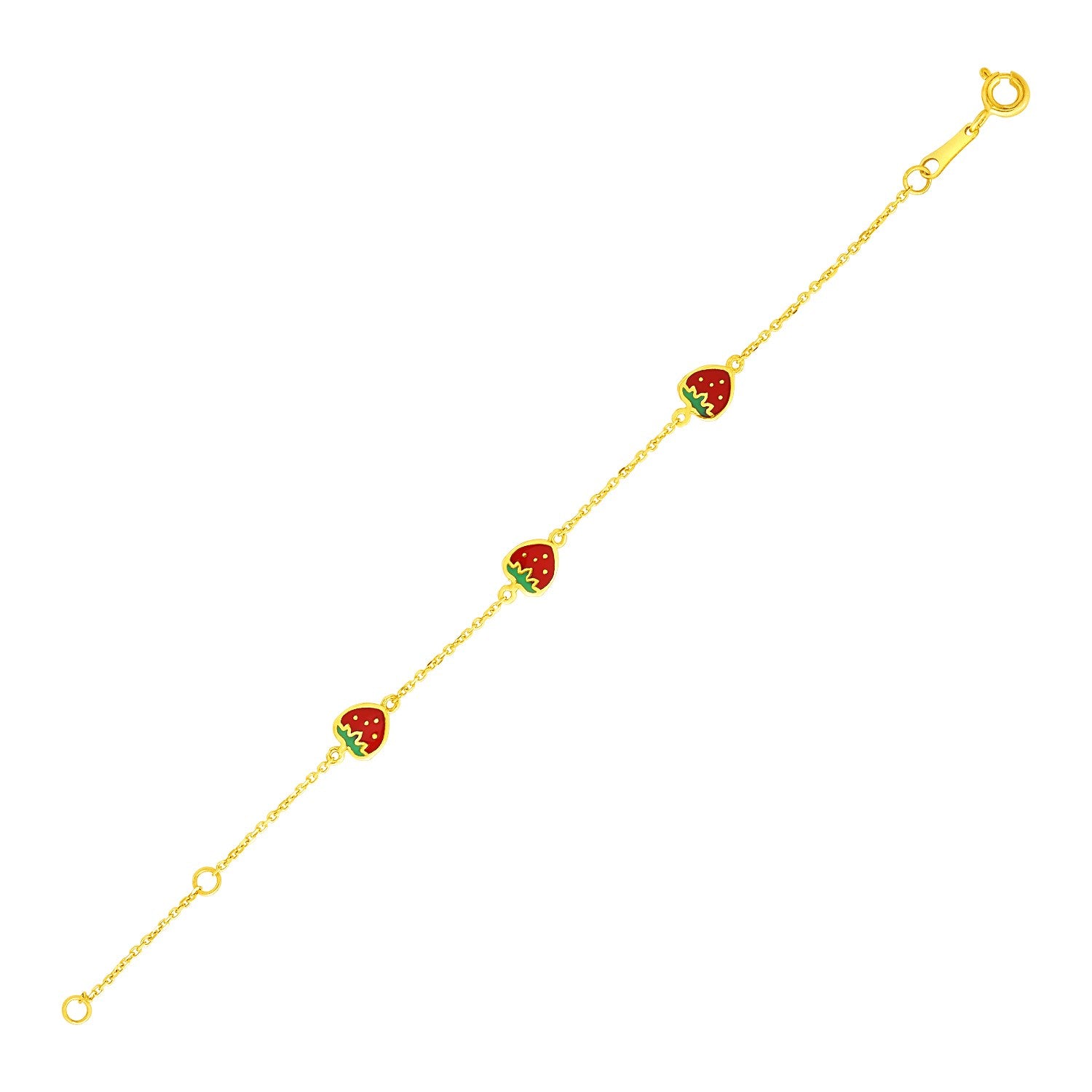 14K Yellow Gold Children’s Enamel Strawberry Bracelet, 5.5"