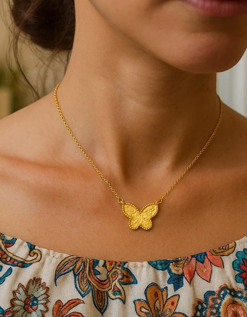 Load image into Gallery viewer, 14K Yellow Gold Turquoise Butterfly Necklace 18 in Reversible Pendant

