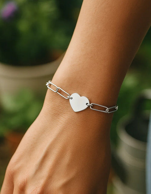 Load image into Gallery viewer, Sterling Silver Rhodium-Plated Engravable Heart Paperclip Bracelet
