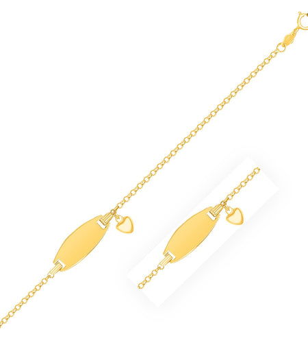 14k Yellow Gold Children’s Heart Charm ID Bracelet – 6 Inches