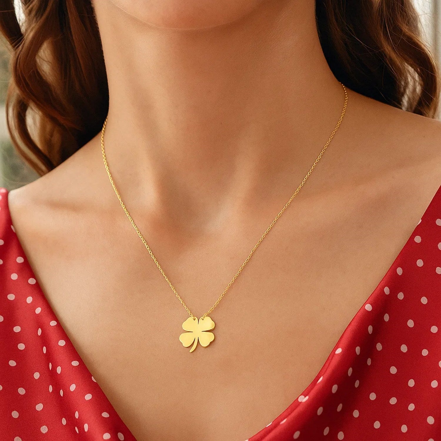 14K Yellow Gold Four Leaf Clover Necklace – 18 Inch