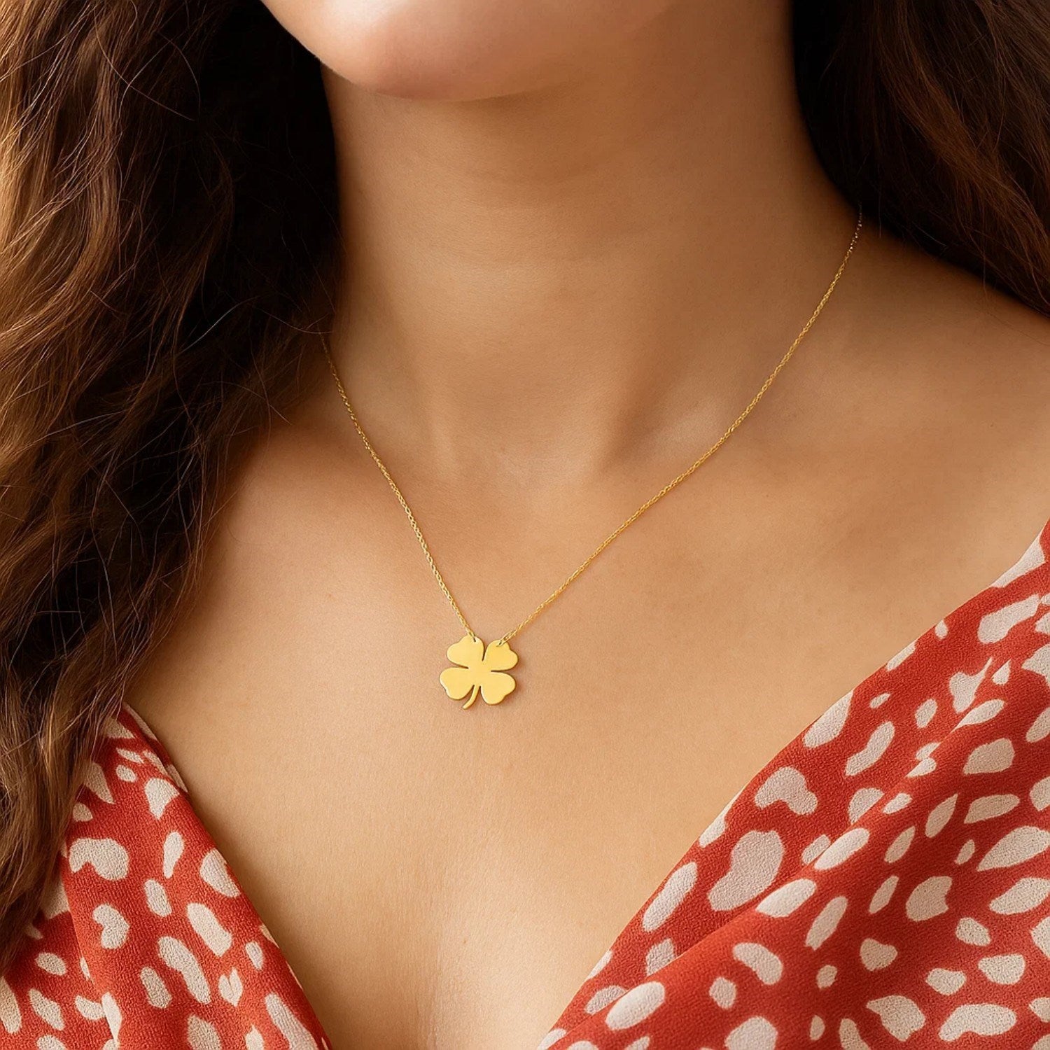 14K Yellow Gold Four Leaf Clover Necklace – 18 Inch