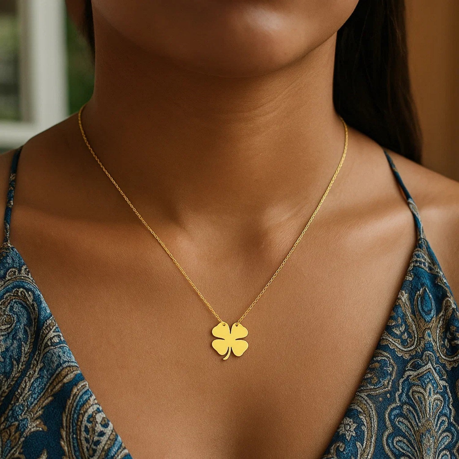 14K Yellow Gold Four Leaf Clover Necklace – 18 Inch
