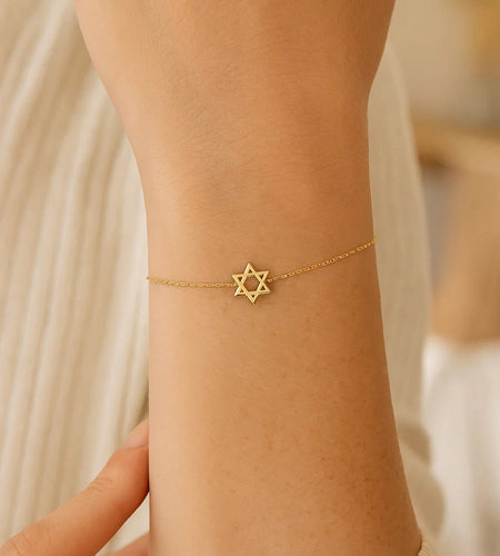 14k Yellow Gold Star of David Bracelet