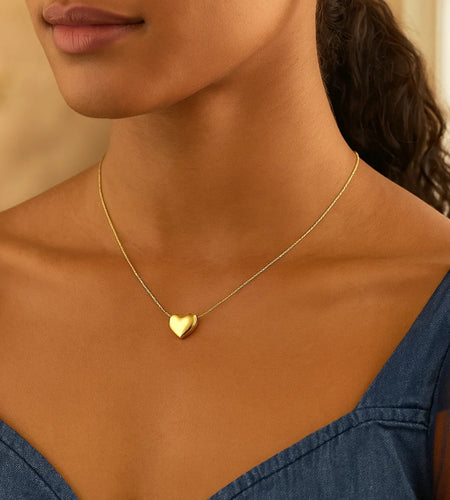 14k Yellow Gold Chain Necklace with Sliding Puffed Heart Charm