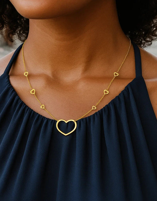 Load image into Gallery viewer, 14K Yellow Gold Open Heart Station Necklace 18 in Adjustable Heart Necklace
