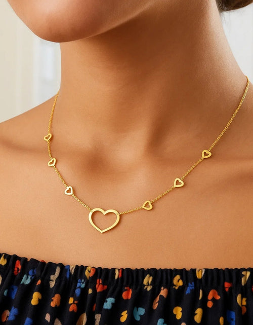 Load image into Gallery viewer, 14K Yellow Gold Open Heart Station Necklace 18 in Adjustable Heart Necklace
