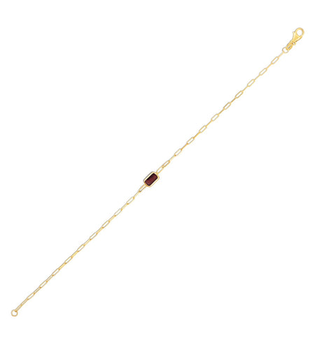 14k Yellow Gold Garnet Paperclip Bracelet – 7 Inches