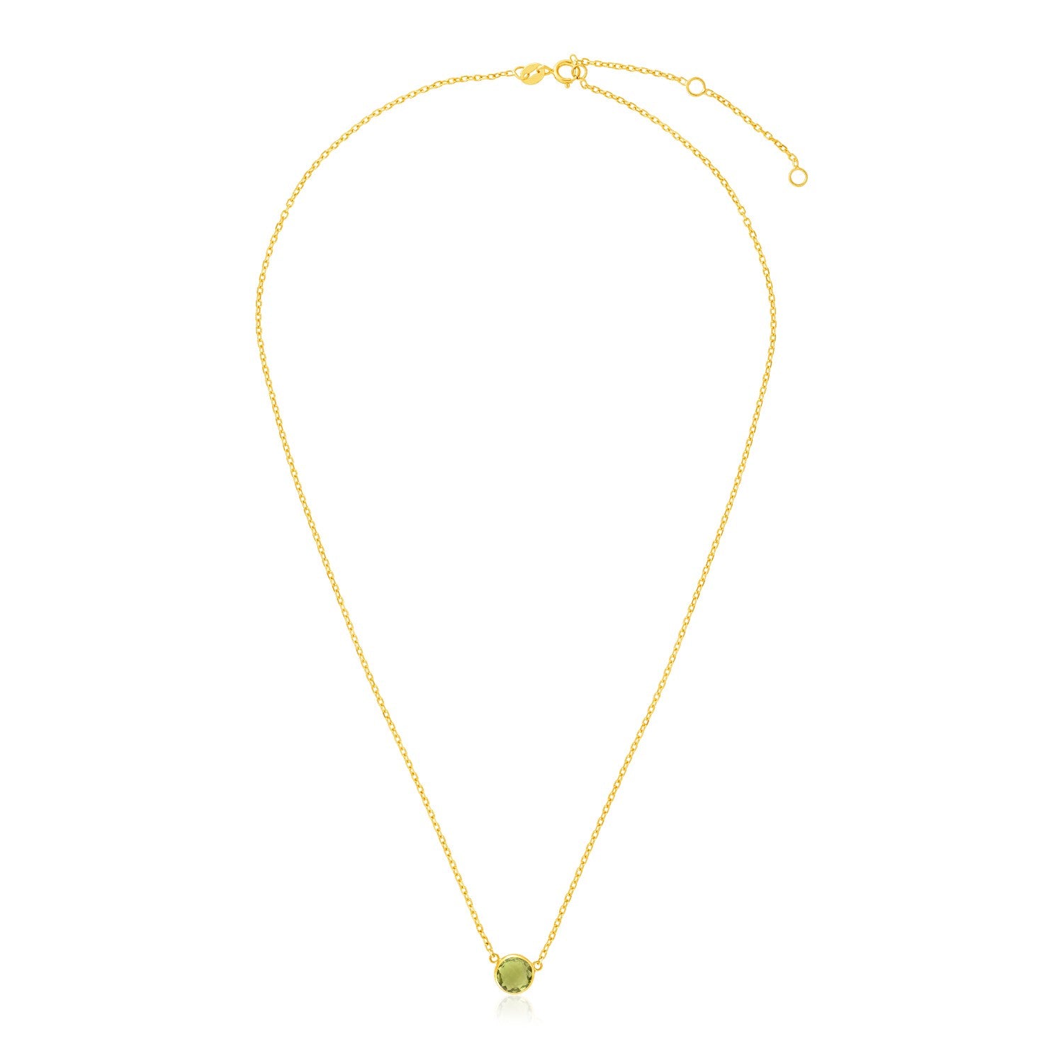 14K Yellow Gold Round Peridot Necklace – 17 Inches