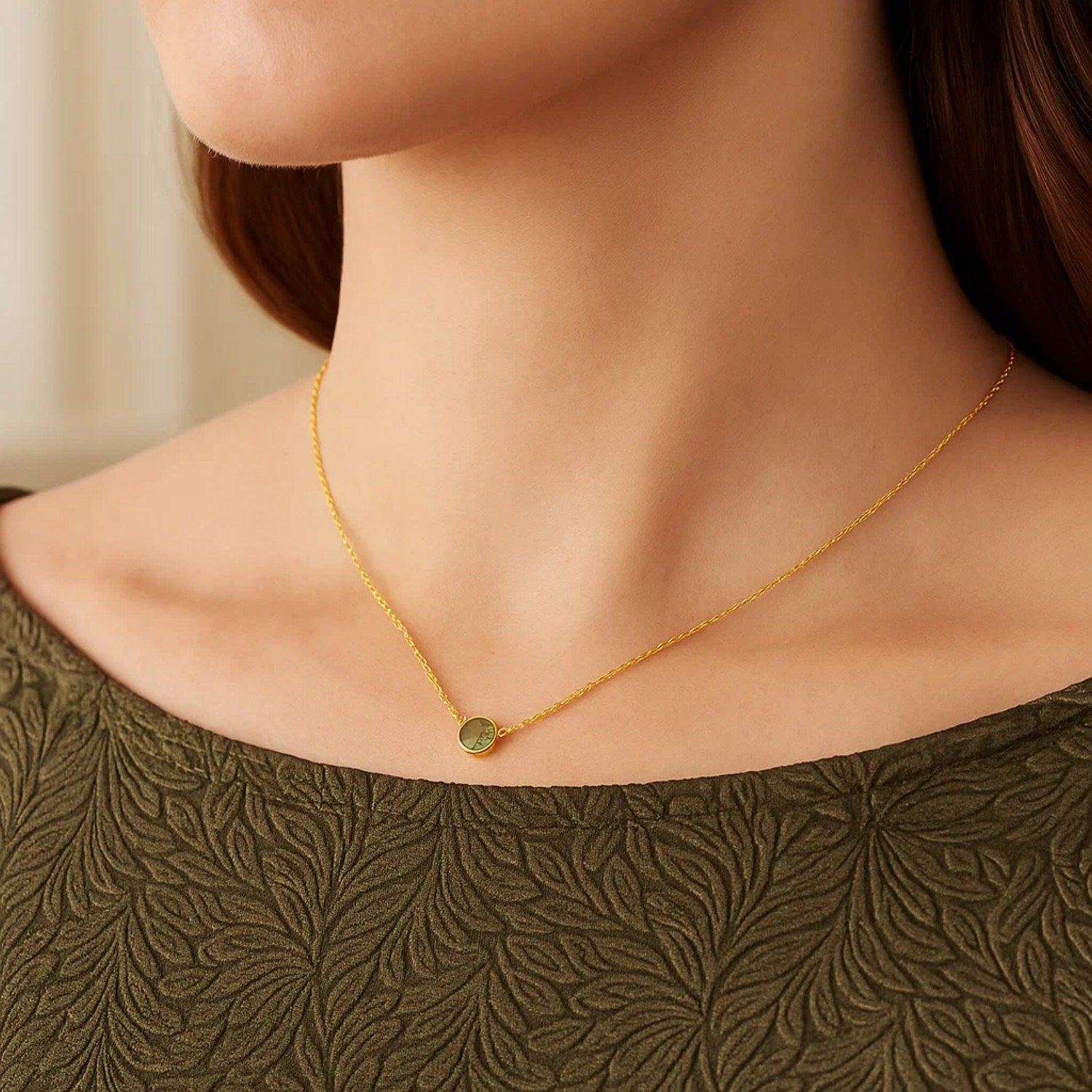 14K Yellow Gold Round Peridot Necklace – 17 Inches