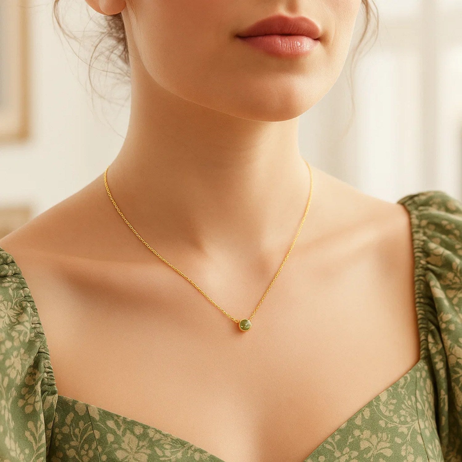 14K Yellow Gold Round Peridot Necklace – 17 Inches