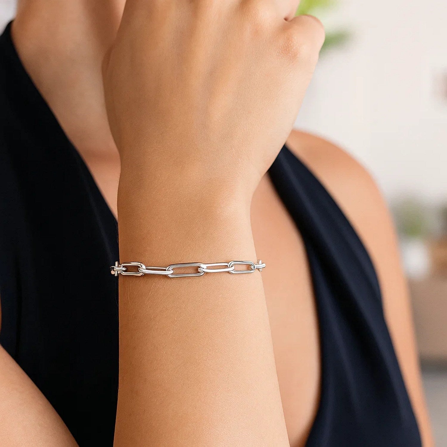 Sterling Silver Adjustable Paperclip Link Bracelet