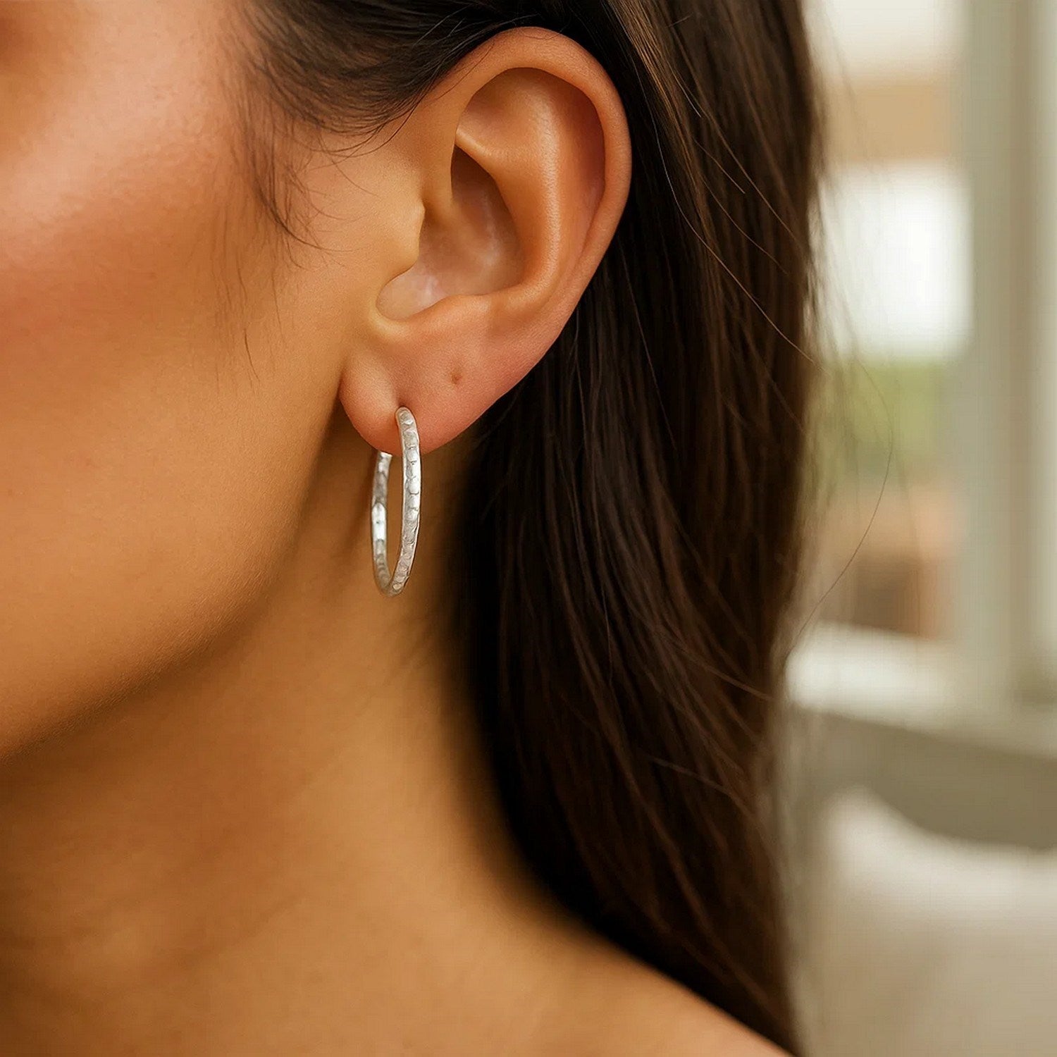 Sterling Silver Hammered Hoop Earrings