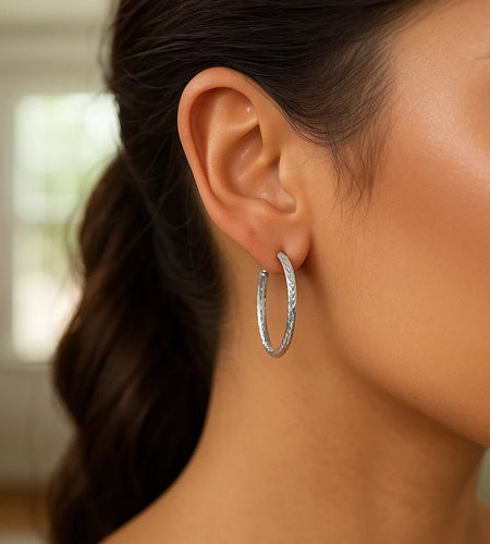 Sterling Silver Hammered Hoop Earrings