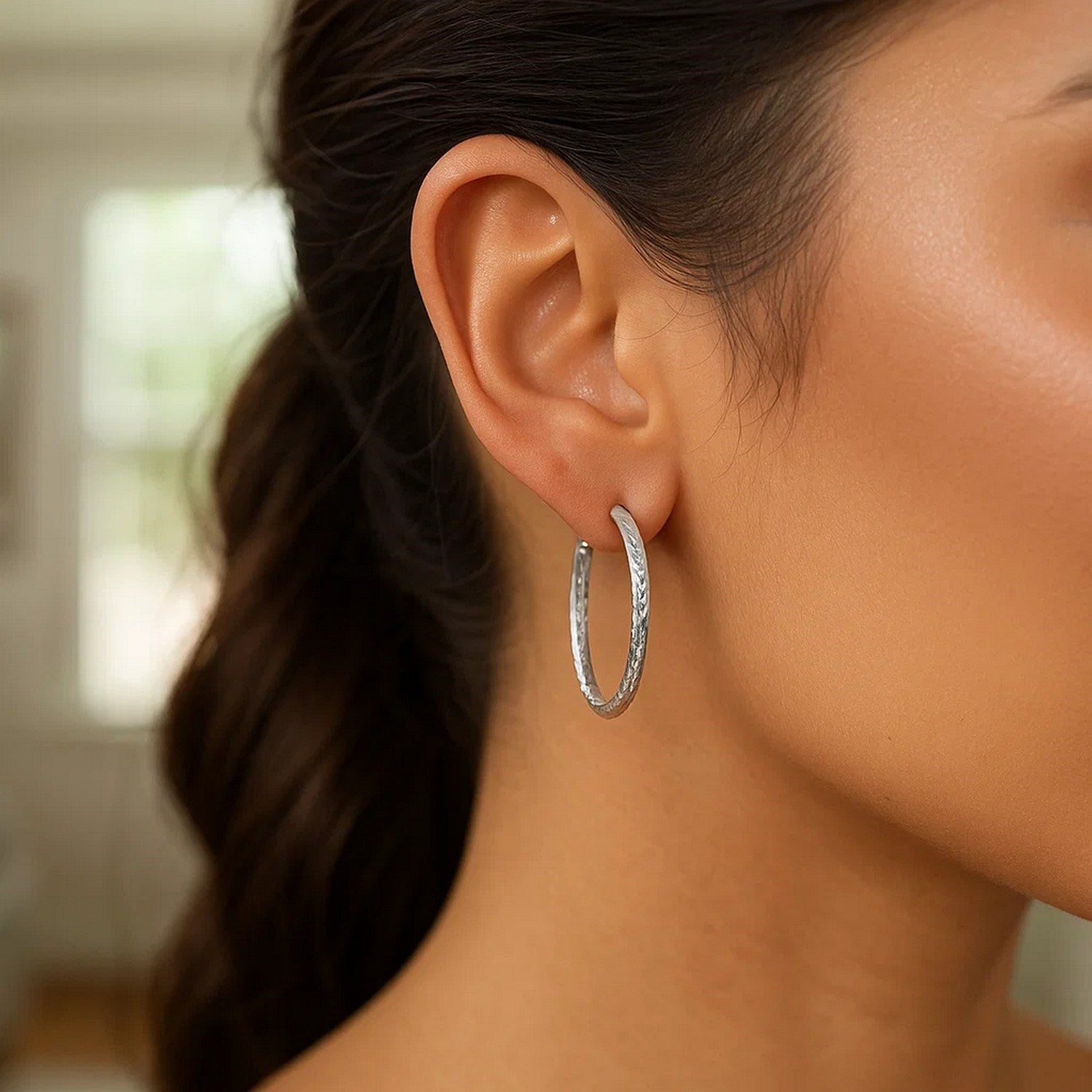 Sterling Silver Hammered Hoop Earrings