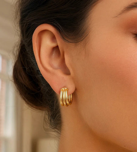 14K Yellow Gold Large Triple Row Hoop Earrings (15.00 mm)