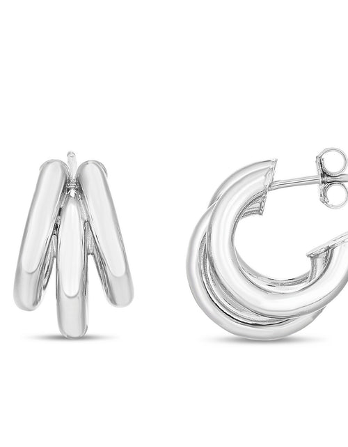 Load image into Gallery viewer, Sterling Silver Triple Barrelled Strand Hoop Earrings
